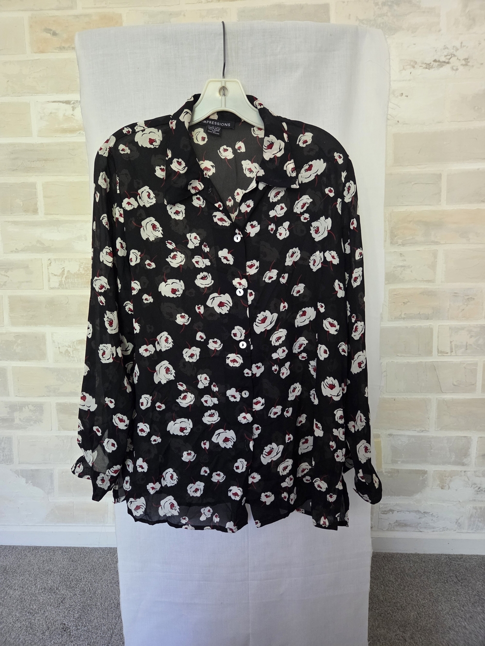 Impressions Black Floral Button-Down Shirt